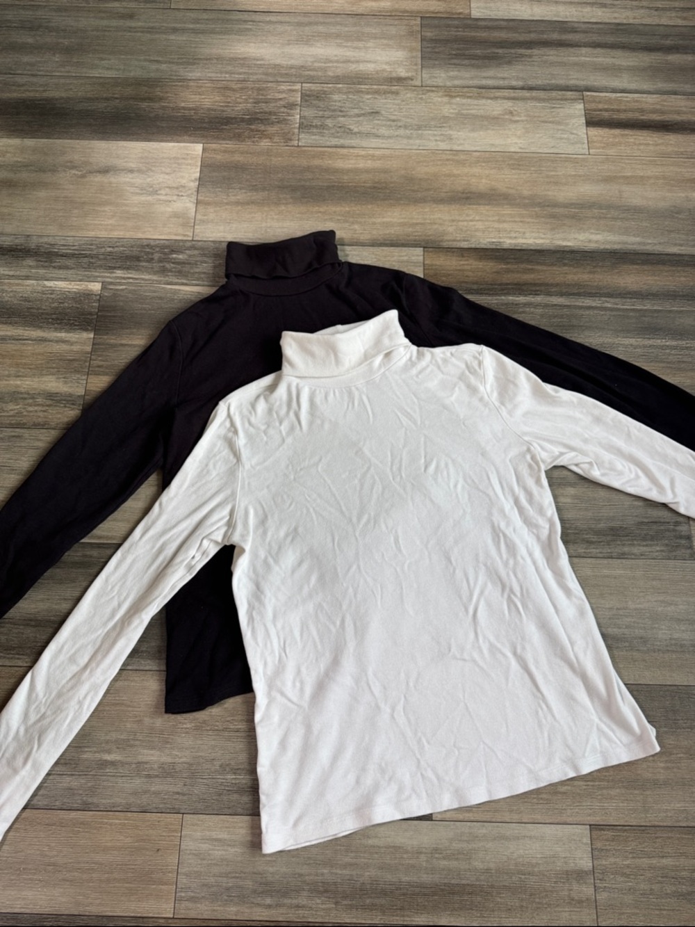 100% Cotton Classic Long Sleeve Turtleneck Top Duo - Black & White